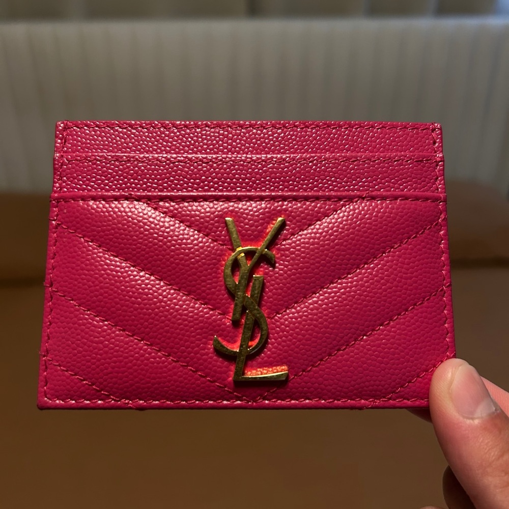 Yves Saint Laurent Fuchsia Card Holder with Gold Logo (YSL)